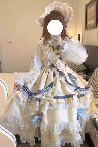 Gothic Lolita Dress - Gold, Layered, Long Sleeves, Sweet Style - additional product view 8