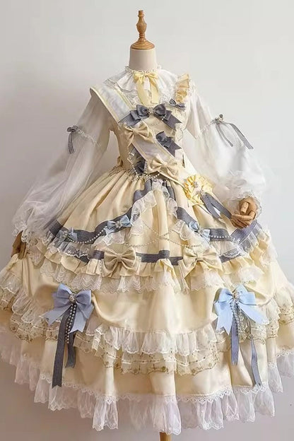 Gothic Lolita Dress - Gold, Layered, Long Sleeves, Sweet Style - main product image
