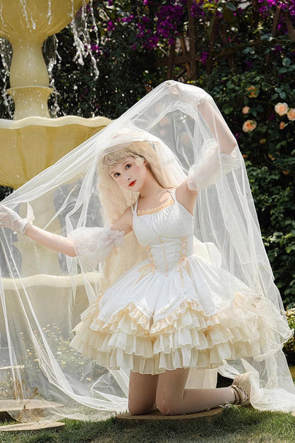 Gothic Lolita Dress - Gorgeous French Court, White, Ruffled, Layered, Sweet Style - additional product view 5