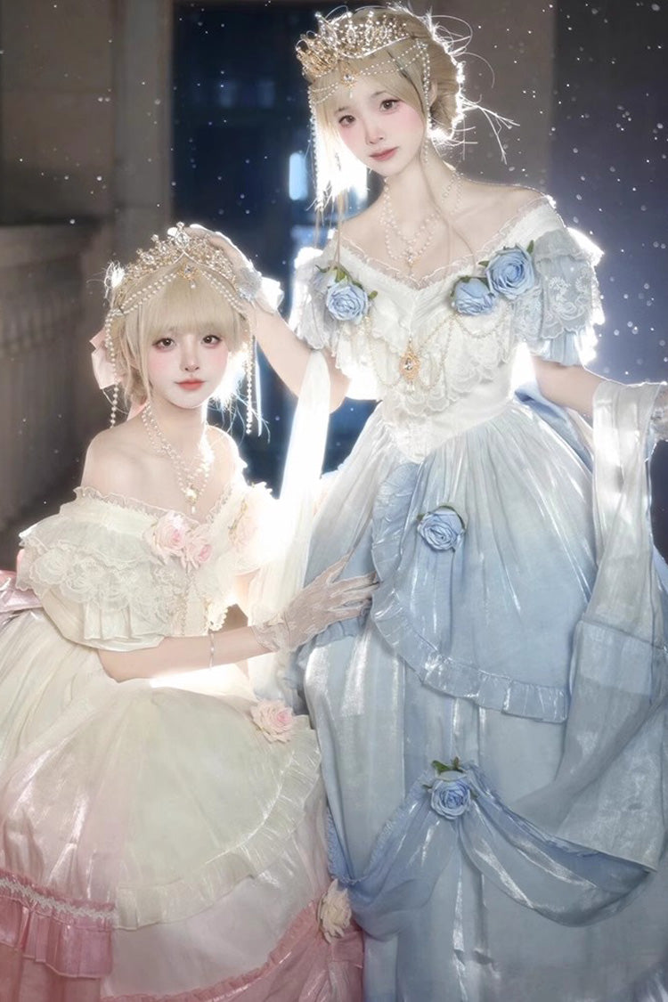 Gothic Lolita Dress - Gradient Color, 3 Colors, Bow Detail, Ruffled, Sweet Style - S Blue / M Blue / L Blue option