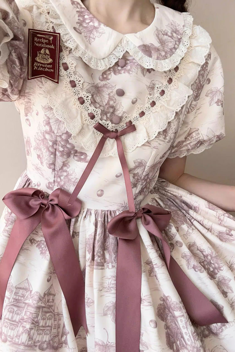 Gothic Lolita Dress - Grape Moon Almanac, Purple, Lace Trim, Ruffled, Printed - additional product view 4
