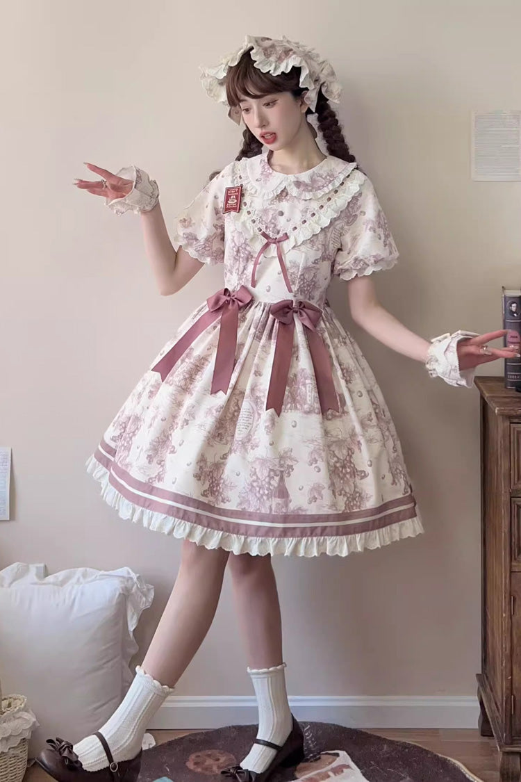 Gothic Lolita Dress - Grape Moon Almanac, Purple, Lace Trim, Ruffled, Printed - main product image