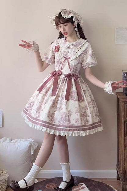 Gothic Lolita Dress - Grape Moon Almanac, Purple, Lace Trim, Ruffled, Printed - main product image