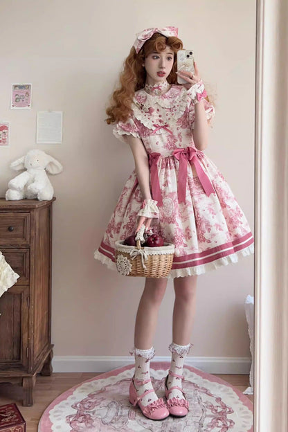 Gothic Lolita Dress - Grape Moon Almanac, Red, Bow Detail, Lace Trim, Ruffled - additional product view 2