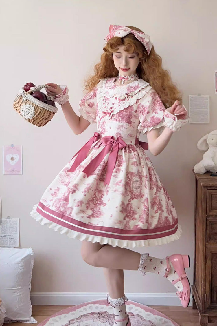 Gothic Lolita Dress - Grape Moon Almanac, Red, Bow Detail, Lace Trim, Ruffled - additional product view 3