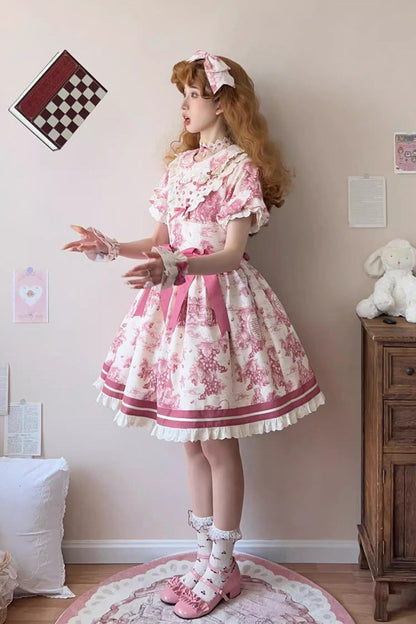 Gothic Lolita Dress - Grape Moon Almanac, Red, Bow Detail, Lace Trim, Ruffled - additional product view 4