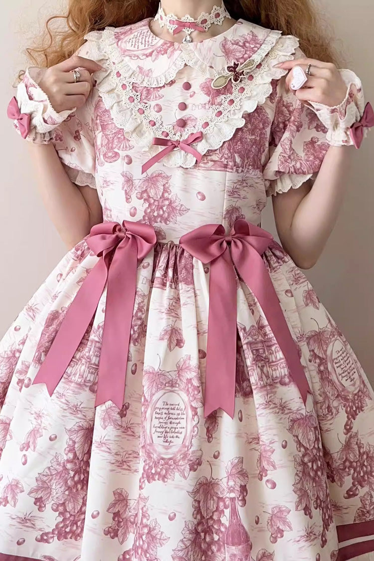 Gothic Lolita Dress - Grape Moon Almanac, Red, Bow Detail, Lace Trim, Ruffled - additional product view 5