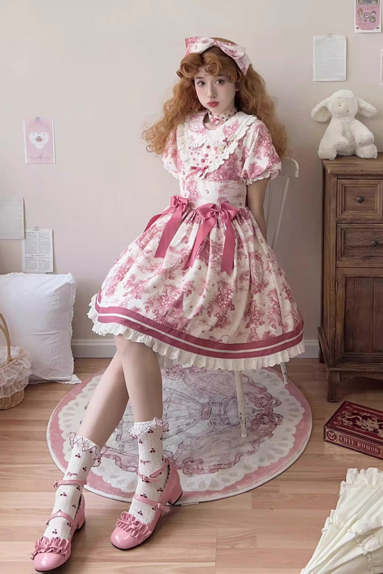 Gothic Lolita Dress - Grape Moon Almanac, Red, Bow Detail, Lace Trim, Ruffled - additional product view 7