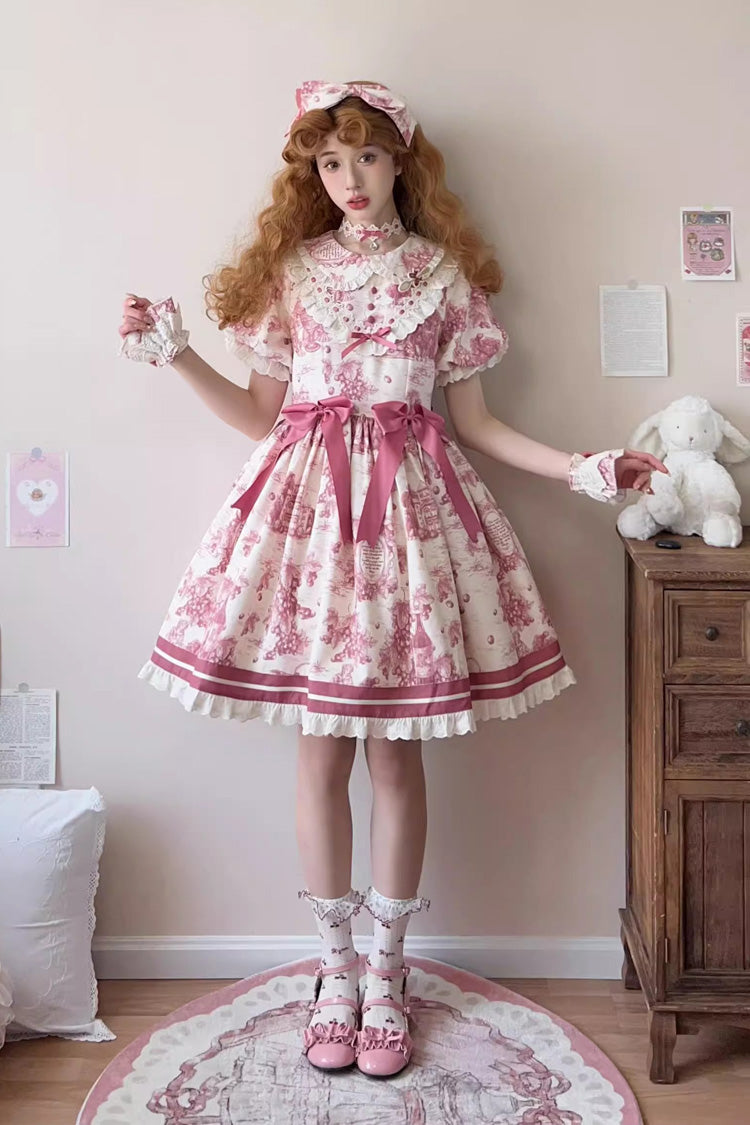 Gothic Lolita Dress - Grape Moon Almanac, Red, Bow Detail, Lace Trim, Ruffled - main product image