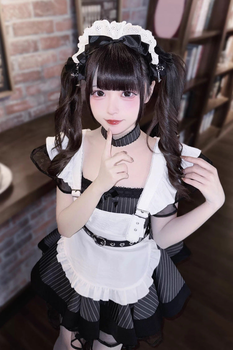 Gothic Lolita Dress - Grey/black, 2 Colors, Striped, Printed, Ruffled - additional product view 4