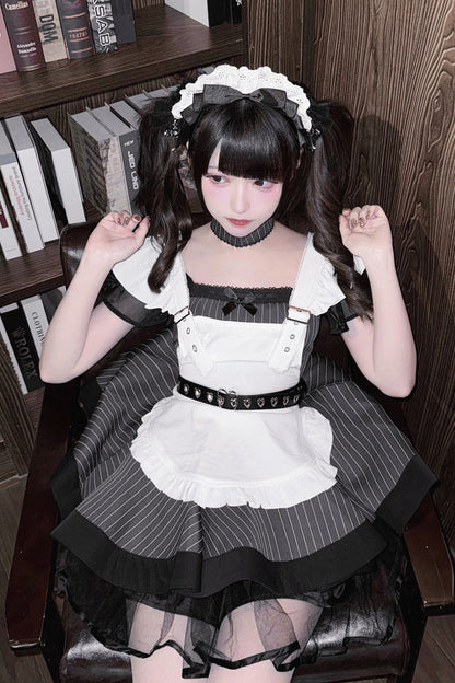 Gothic Lolita Dress - Grey/black, 2 Colors, Striped, Printed, Ruffled - additional product view 5