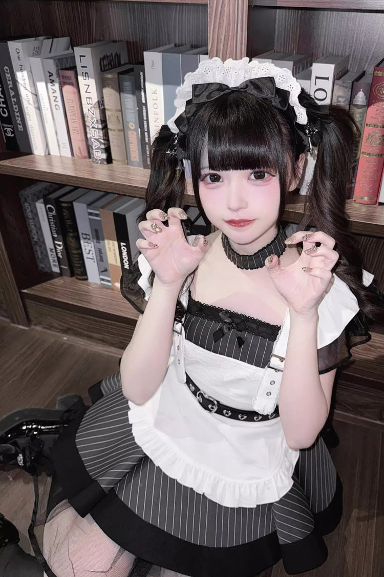 Gothic Lolita Dress - Grey/black, 2 Colors, Striped, Printed, Ruffled - additional product view 6