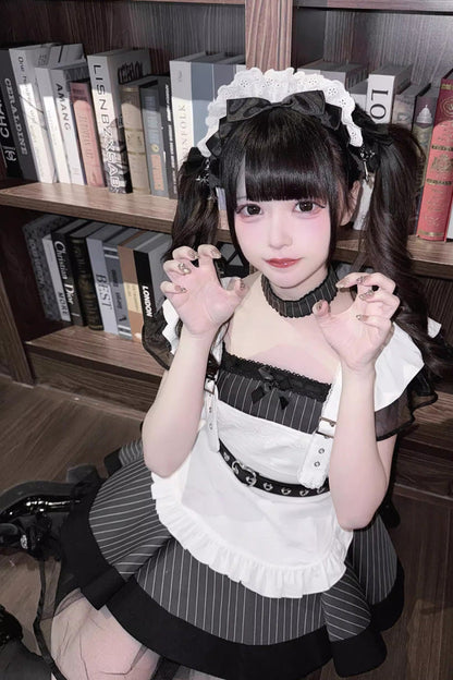 Gothic Lolita Dress - Grey/black, 2 Colors, Striped, Printed, Ruffled - additional product view 6