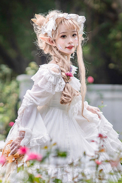 Gothic Lolita Dress - Half Sleeves, 2 Colors, Bow Detail, Lace Trim - additional product view 4