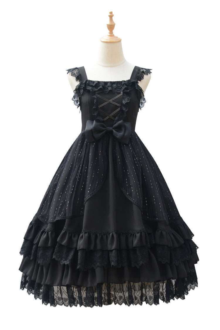 Gothic Lolita Dress - Half Sleeves, 2 Colors, Bow Detail, Lace Trim - additional product view 5