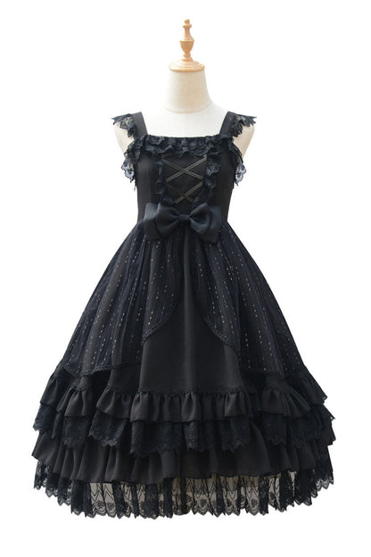 Gothic Lolita Dress - Half Sleeves, 2 Colors, Bow Detail, Lace Trim - additional product view 5