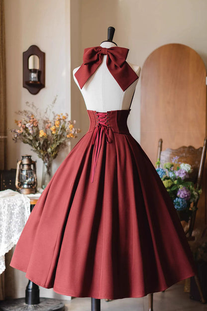 Gothic Lolita Dress - Halterneck Ruffled Fishbone, 11 Colors, Long Length, Short Length - additional product view 3
