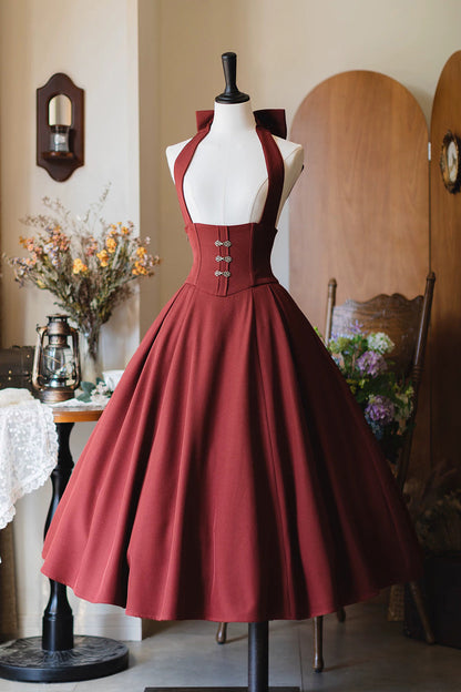 Gothic Lolita Dress - Halterneck Ruffled Fishbone, 11 Colors, Long Length, Short Length - main product image