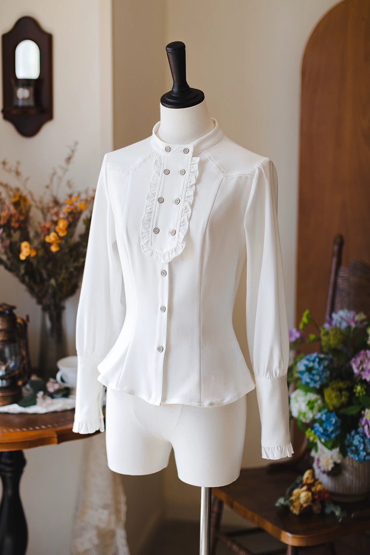 Gothic Lolita Dress - Halterneck Ruffled Fishbone, 11 Colors, Long Length, Short Length - S White(Blouse-Only) / M White(Blouse-Only) / L White(Blouse-Only) option
