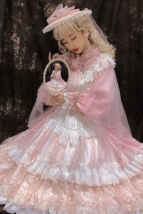 Gothic Lolita Dress - Hanayome, Pink, Long Sleeves, Sweet Style, Bow Detail - additional product view 4