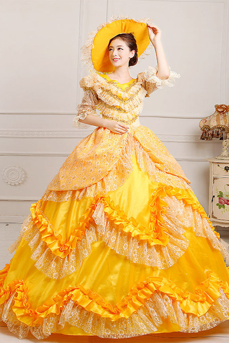 Gothic Lolita Dress - High Waisted, Yellow, High Waist, Lace Trim, Ruffled - additional product view 2