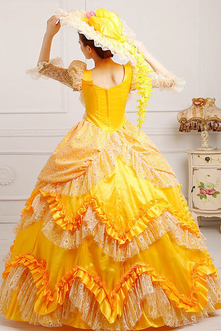 Gothic Lolita Dress - High Waisted, Yellow, High Waist, Lace Trim, Ruffled - additional product view 3