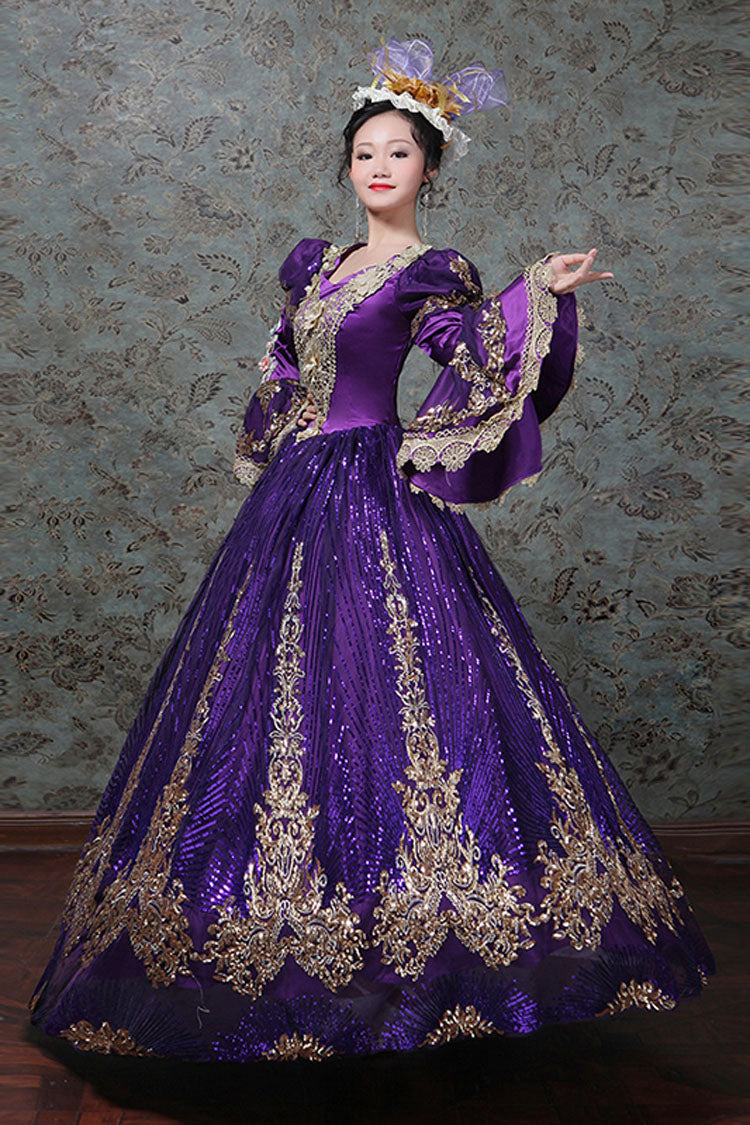 Gothic Lolita Dress - Hime Sleeves High Waisted Three, 4 Colors, High Waist, Embroidered - S Purple / M Purple / L Purple option