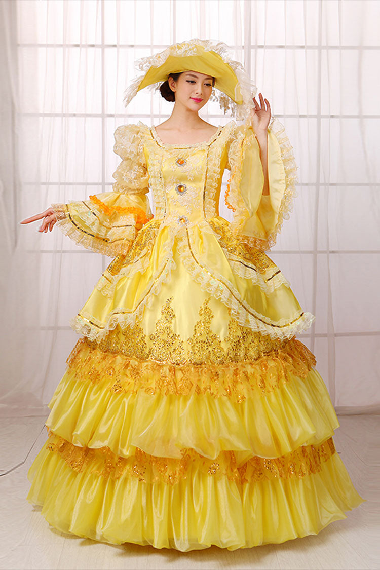 Gothic Lolita Dress - Hime Sleeves High Waisted, Yellow, High Waist, Victorian Style - additional product view 2