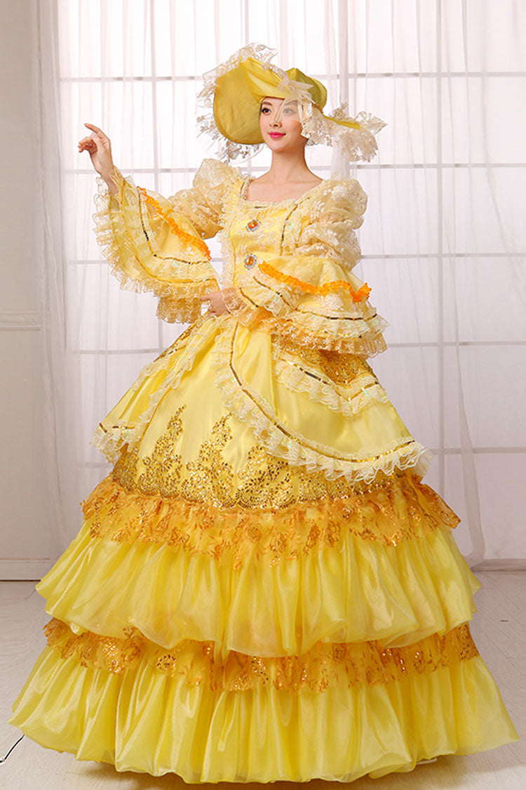 Gothic Lolita Dress - Hime Sleeves High Waisted, Yellow, High Waist, Victorian Style - additional product view 3