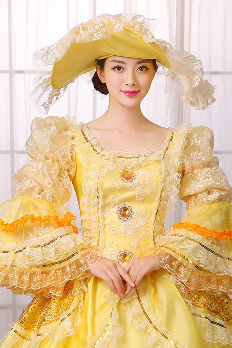 Gothic Lolita Dress - Hime Sleeves High Waisted, Yellow, High Waist, Victorian Style - additional product view 5