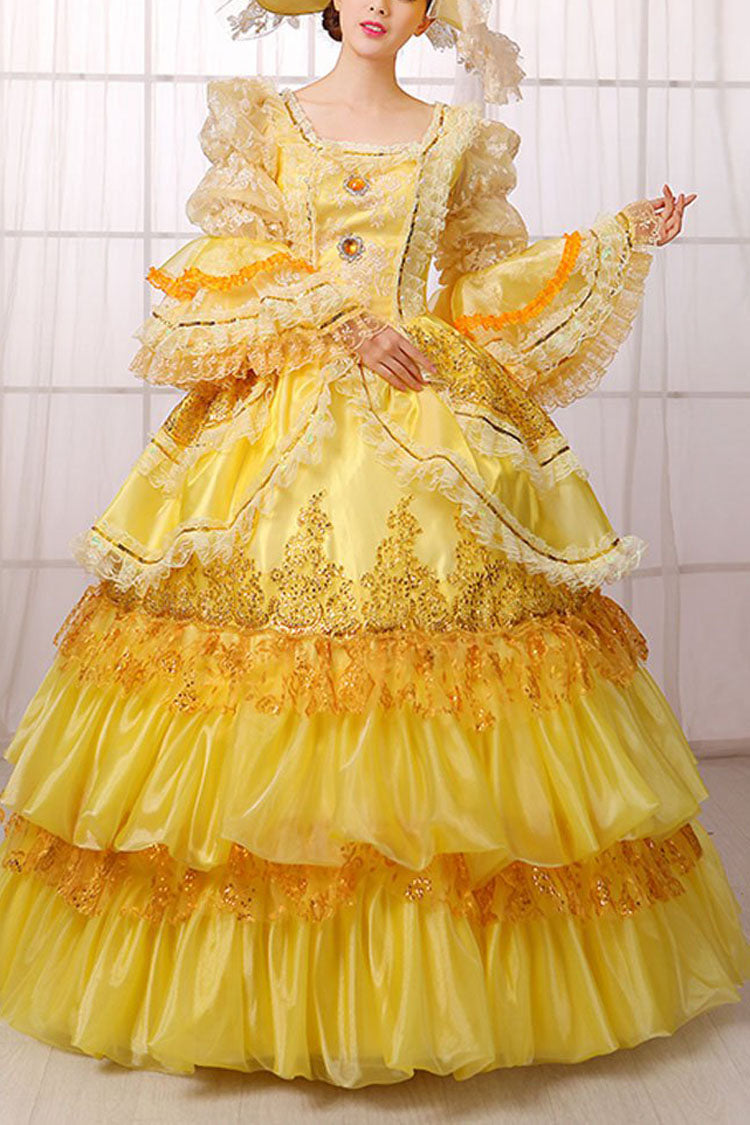 Gothic Lolita Dress - Hime Sleeves High Waisted, Yellow, High Waist, Victorian Style - main product image