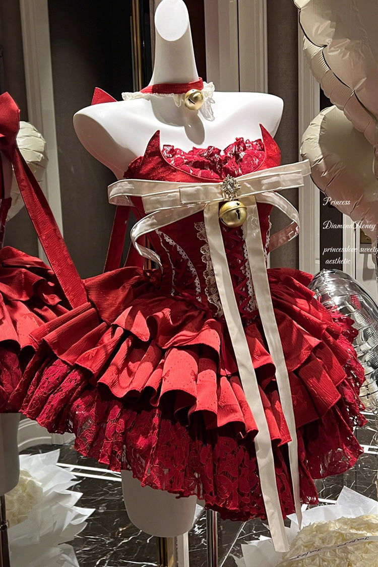 Gothic Lolita Dress - Holiday Lovers, Red, Lace-Up, Sweet Style, Ballet-Inspired Style - additional product view 2
