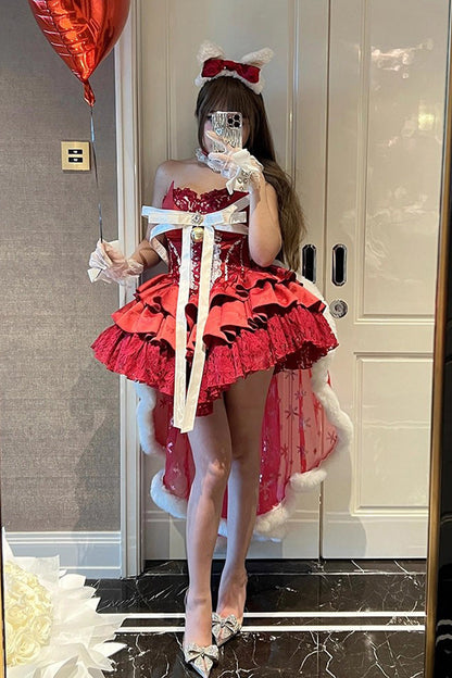 Gothic Lolita Dress - Holiday Lovers, Red, Lace-Up, Sweet Style, Ballet-Inspired Style - additional product view 6