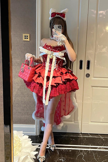 Gothic Lolita Dress - Holiday Lovers, Red, Lace-Up, Sweet Style, Ballet-Inspired Style - additional product view 7