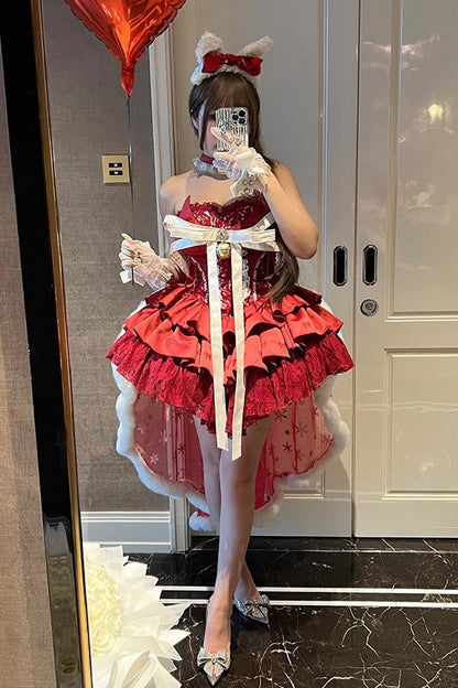 Gothic Lolita Dress - Holiday Lovers, Red, Lace-Up, Sweet Style, Ballet-Inspired Style - additional product view 8