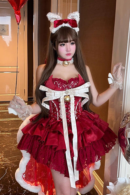 Gothic Lolita Dress - Holiday Lovers, Red, Lace-Up, Sweet Style, Ballet-Inspired Style - additional product view 11