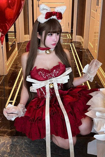 Gothic Lolita Dress - Holiday Lovers, Red, Lace-Up, Sweet Style, Ballet-Inspired Style - additional product view 12