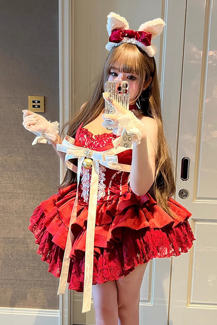 Gothic Lolita Dress - Holiday Lovers, Red, Lace-Up, Sweet Style, Ballet-Inspired Style - additional product view 13