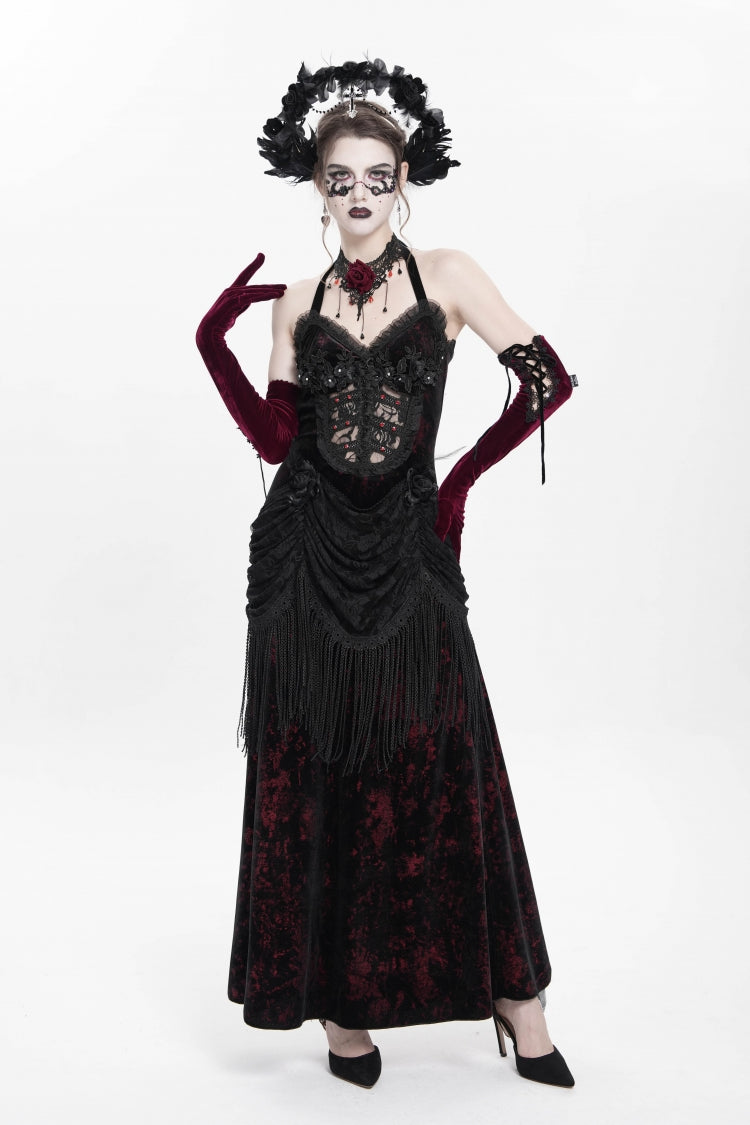 Gothic Lolita Dress - Hollow Floral Embroidery Lace-up, Red, Pleated, Women's Style - additional product view 2