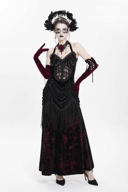 Gothic Lolita Dress - Hollow Floral Embroidery Lace-up, Red, Pleated, Women's Style - additional product view 2