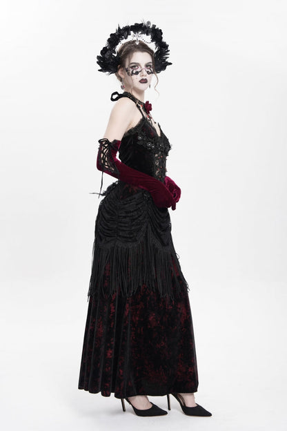 Gothic Lolita Dress - Hollow Floral Embroidery Lace-up, Red, Pleated, Women's Style - additional product view 3