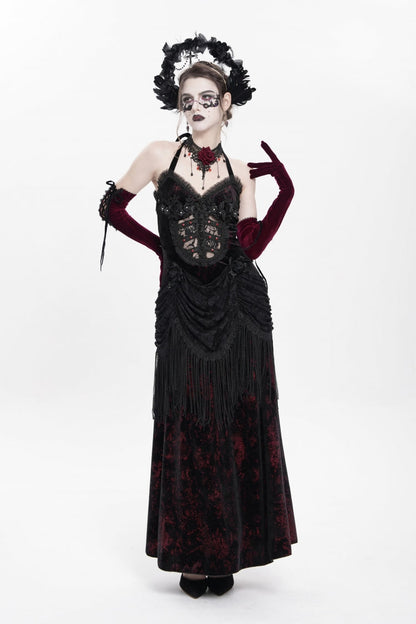 Gothic Lolita Dress - Hollow Floral Embroidery Lace-up, Red, Pleated, Women's Style - additional product view 4