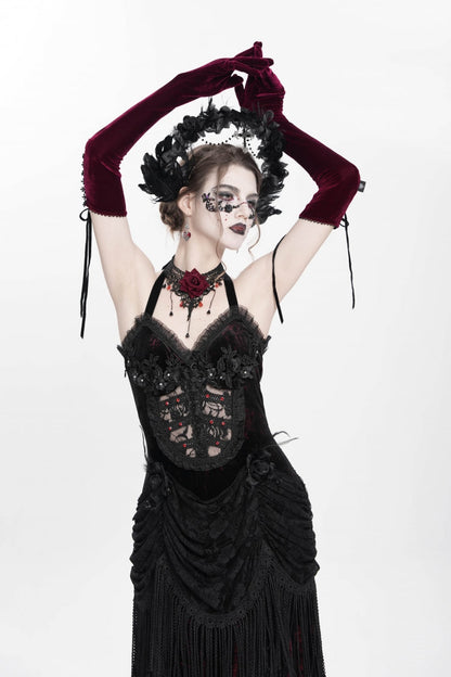 Gothic Lolita Dress - Hollow Floral Embroidery Lace-up, Red, Pleated, Women's Style - additional product view 6