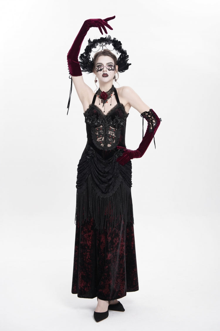 Gothic Lolita Dress - Hollow Floral Embroidery Lace-up, Red, Pleated, Women's Style - additional product view 7