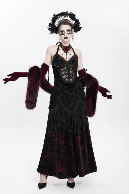 Gothic Lolita Dress - Hollow Floral Embroidery Lace-up, Red, Pleated, Women's Style - additional product view 10