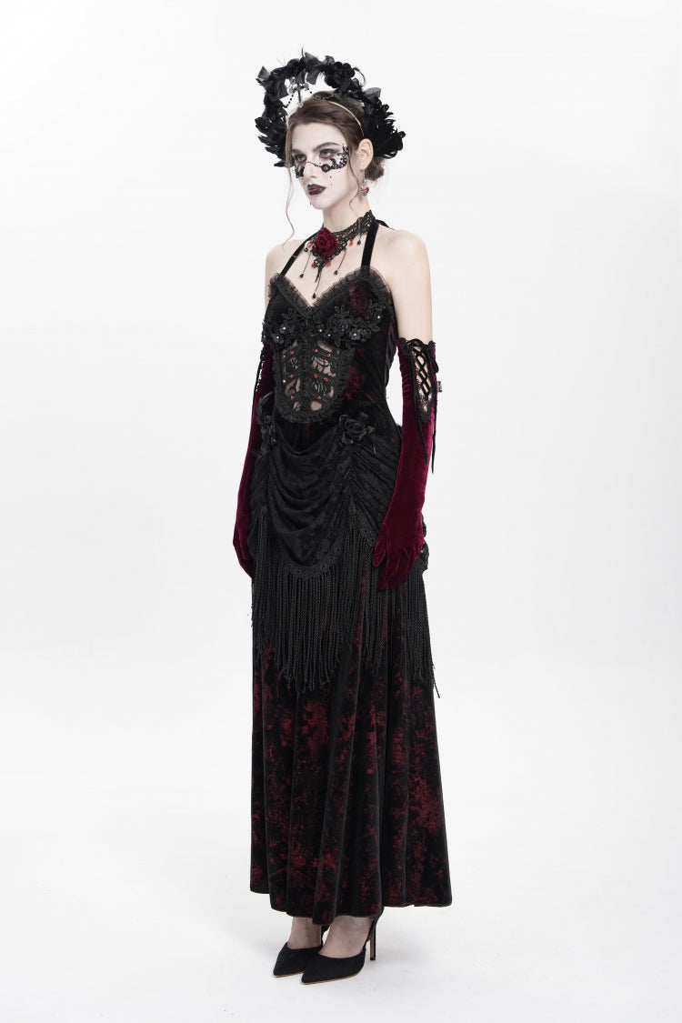 Gothic Lolita Dress - Hollow Floral Embroidery Lace-up, Red, Pleated, Women's Style - additional product view 11