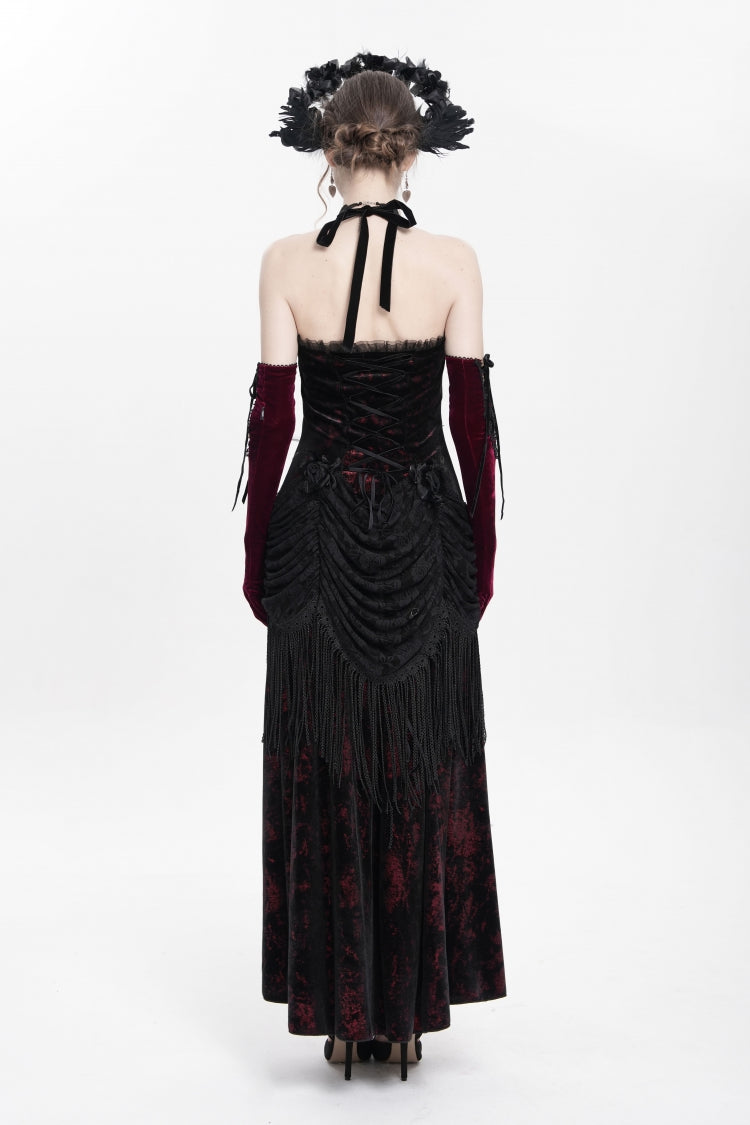 Gothic Lolita Dress - Hollow Floral Embroidery Lace-up, Red, Pleated, Women's Style - additional product view 12