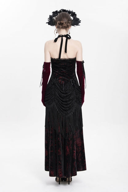 Gothic Lolita Dress - Hollow Floral Embroidery Lace-up, Red, Pleated, Women's Style - additional product view 12