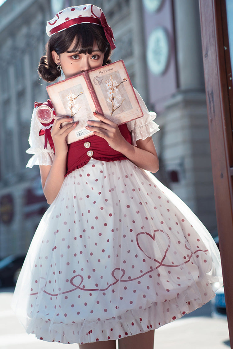 Gothic Lolita Dress - Hollow Love Polka Dot Print, Red, Sweet Style, Printed - additional product view 3