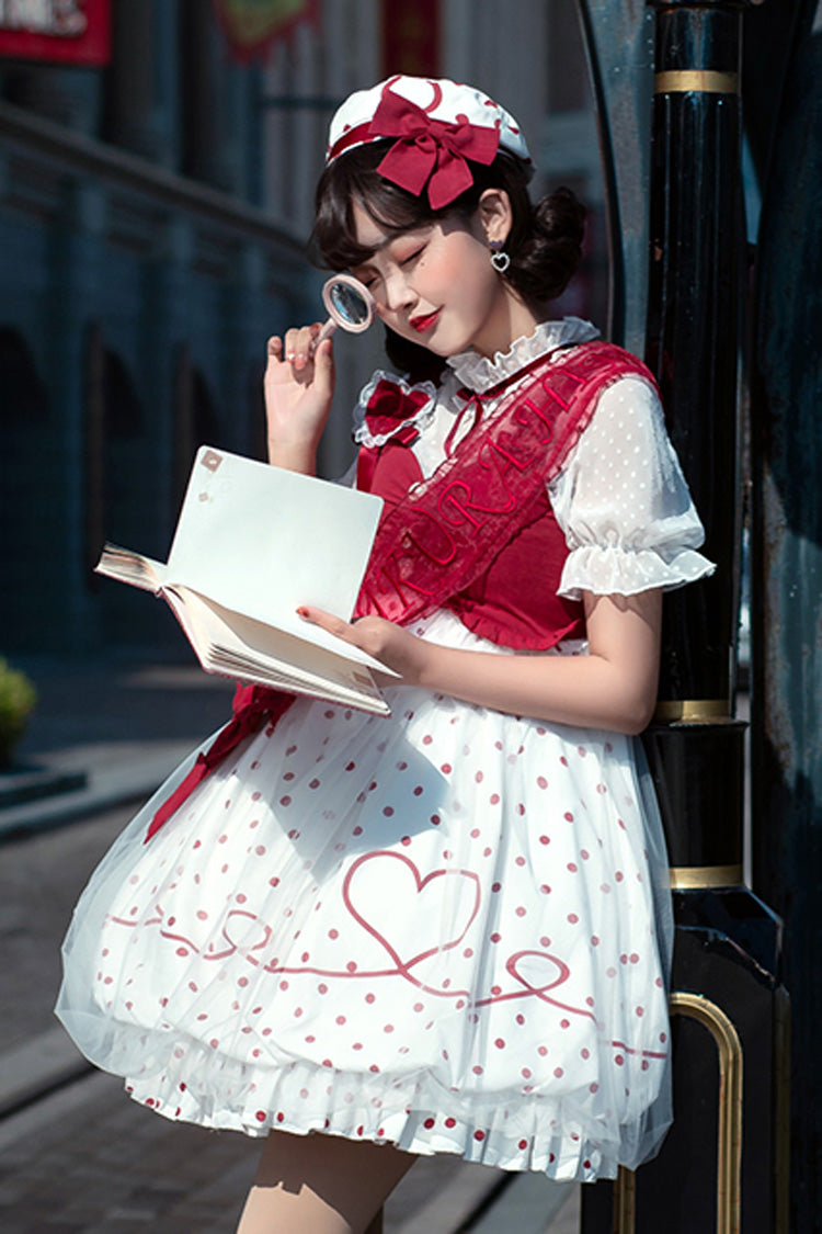 Gothic Lolita Dress - Hollow Love Polka Dot Print, Red, Sweet Style, Printed - additional product view 4